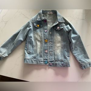 Lola and the boys Jean jacket w/ rainbow gem patch with pearly clouds. size 8